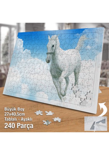 Asil Hobi Gökyüzü - Bulutlar - Beyaz At - Hayvan Yapboz-Ayak Destekli Çerçeveli 240 Parça Puzzle fiyatları