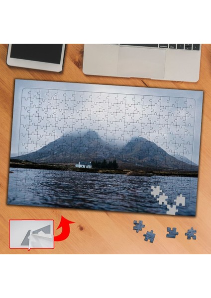 Dağlar, Küçük Evler, Deniz 240 Parça Puzzle Yapboz TABLO-3616