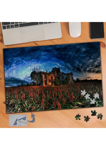 Dökme Ev Üstünde Kara Bulutlar 240 Parça Puzzle Yapboz TABLO-703