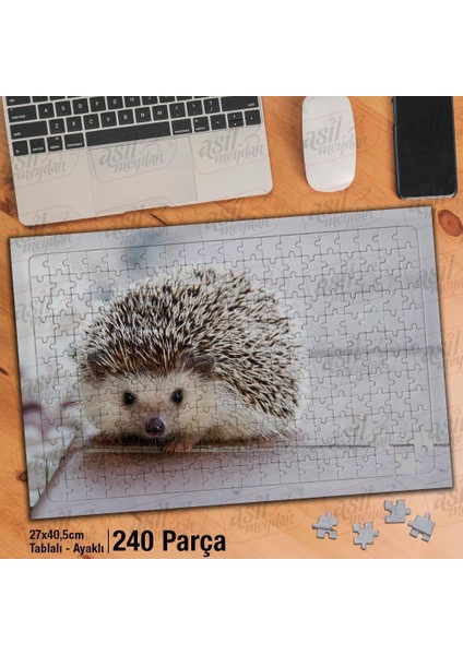 Asil Hobi Kirpi - Hayvan - Sevimli Hayvan - Doğa Yapboz -Ayak Destekli Çerçeveli 240 Parça Puzzle