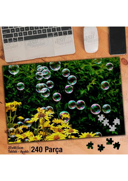 Asil Hobi Sarı Hoş Çiçekler -Yeşil Yapraklar -Balon Yapboz -Ayak Destekli Çerçeveli 240 Parça Puzzle