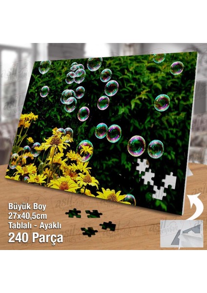 Asil Hobi Sarı Hoş Çiçekler -Yeşil Yapraklar -Balon Yapboz -Ayak Destekli Çerçeveli 240 Parça Puzzle