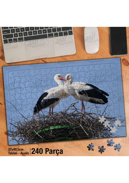 Asil Hobi Leylek Yuvası - Hayvan - Kuş Yapboz-Ayak Destekli Çerçeveli 240 Parça Puzzle