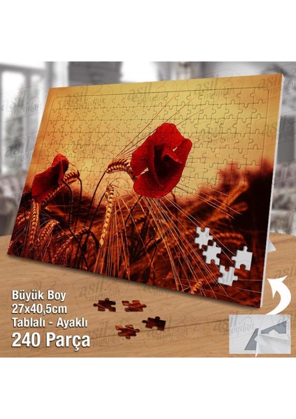 Asil Hobi Kırmızı Gelincik - Çiçek - Buğday Yapboz -Ayak Destekli Çerçeveli 240 Parça Puzzle