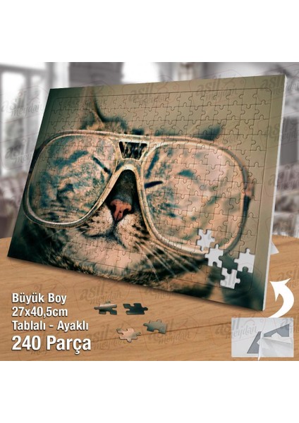 Asil Hobi Kocaman Gözlüklü Kedi - Sevimli Hayvan Yapboz -Ayak Destekli Çerçeveli 240 Parça Puzzle fiyatları