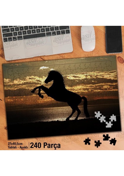 Asil Hobi Şahlanan At - Silüet - Ters Işık - Hayvan Yapboz -Ayak Destekli Çerçeveli 240 Parça Puzzle