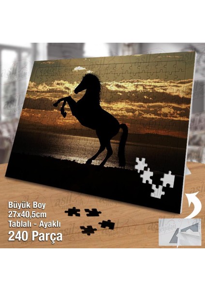 Asil Hobi Şahlanan At - Silüet - Ters Işık - Hayvan Yapboz -Ayak Destekli Çerçeveli 240 Parça Puzzle fiyatları