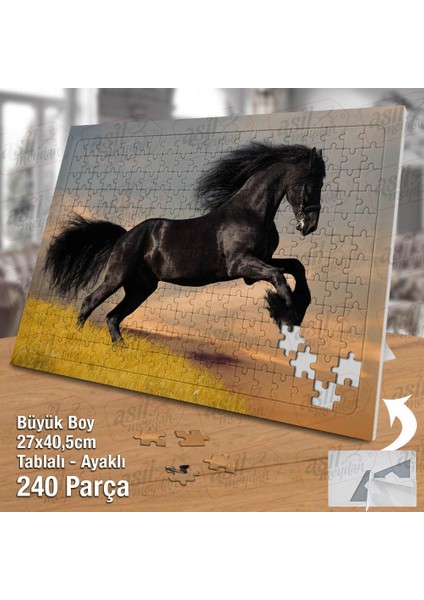 Asil Hobi Şahlanan Siyah At - Doğa - Hayvan Yapboz -Ayak Destekli Çerçeveli 240 Parça Puzzle fiyatları