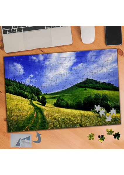 Yeşil Çimenli Yol, Doğa, Gök 240 Parça Puzzle Yapboz TABLO-430
