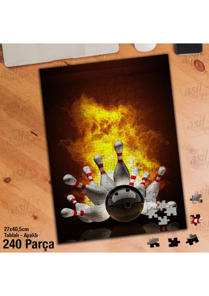 Asil Hobi - Alevler - Bowling - Kuka - Top - Oyun - Yapboz - Ayak Destekli 240 Parça Puzzle