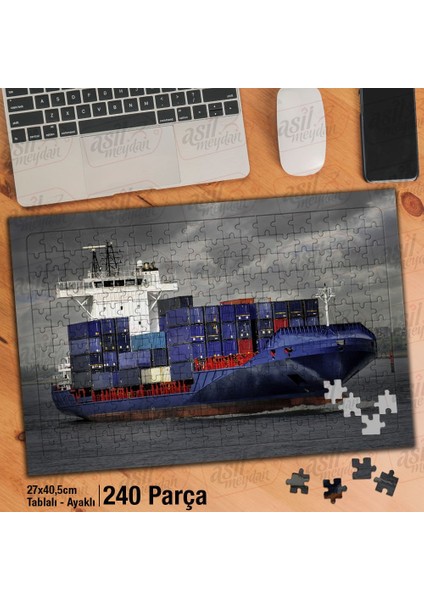 Asil Hobi Yük Gemisi -Deniz-Taşımacılık-Gri Bulut Yapboz-Ayak Destekli Çerçeveli 240 Parça Puzzle