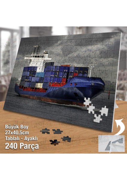 Asil Hobi Yük Gemisi -Deniz-Taşımacılık-Gri Bulut Yapboz-Ayak Destekli Çerçeveli 240 Parça Puzzle