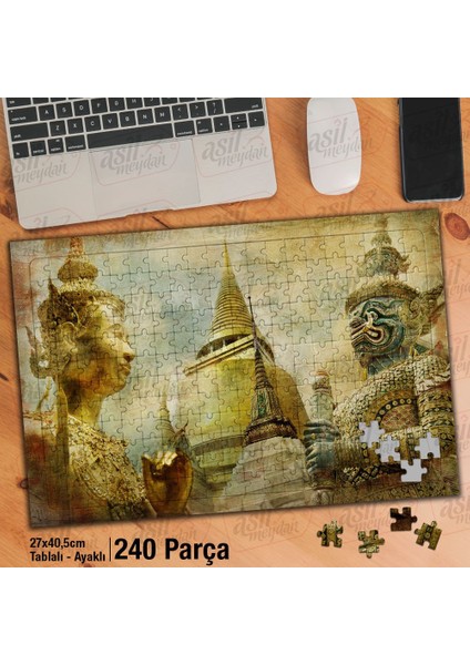 Asil Hobi Hindistan - Budizm - Tapınak - Heykel Yapboz-Ayak Destekli Çerçeveli 240 Parça Puzzle