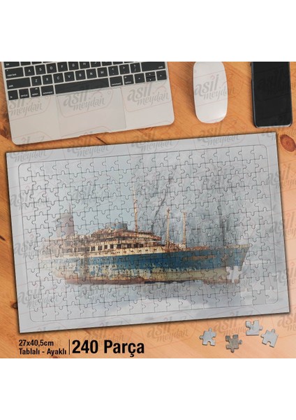 Asil Hobi Eskimiş Gemi - Buz - Kaya - Deniz -Sis Yapboz -Ayak Destekli Çerçeveli 240 Parça Puzzle