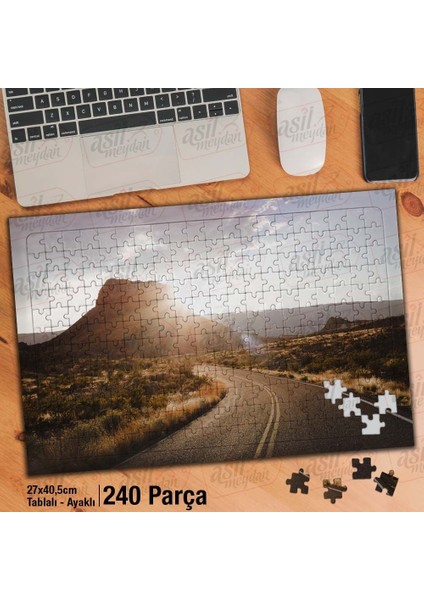Asil Hobi Uzun Yol - Dağlar - Güneş - Manzara -Doğa Yapboz -Ayak Destekli Çerçeveli 240 Parça Puzzle