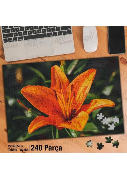 Asil Hobi Turuncu - Lilyum - Çiçek - Bitki - Peyzaj Yapboz -Ayak Destekli Çerçeveli 240 Parça Puzzle