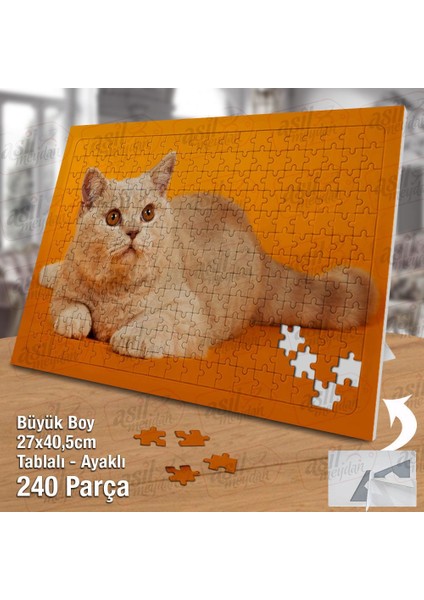 Asil Hobi Turuncu Zemin Üzerinde Sevimli Kedi-Hayvan Yapboz-Ayak Destekli Çerçeveli 240 Parça Puzzle fiyatları