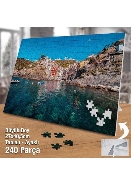 Asil Hobi Italya - Deniz - Sahil - Evler - Manzara Yapboz -Ayak Destekli Çerçeveli 240 Parça Puzzle