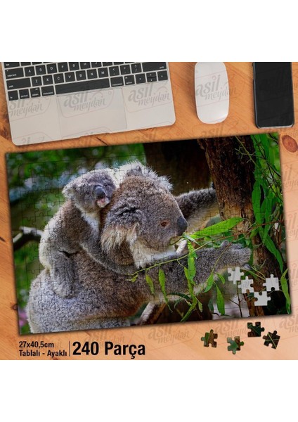 Asil Hobi Koala - Anne ve Bebek Koala -Ağaç -Hayvan Yapboz -Ayak Destekli Çerçeveli 240 Parça Puzzle