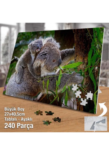 Asil Hobi Koala - Anne ve Bebek Koala -Ağaç -Hayvan Yapboz -Ayak Destekli Çerçeveli 240 Parça Puzzle fiyatları