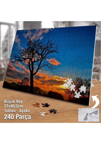 Asil Hobi Mavi Bulutlu Gökyüzü -Gün Batımı -Ağaçlar Yapboz -Ayak Destekli Çerçeveli 240 Parça Puzzle