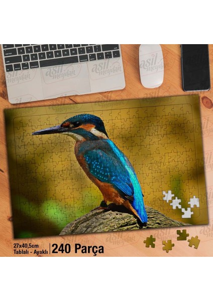 Asil Hobi Mavi Yalıçapkını Kuşu-Tropik Hayvan Yapboz -Ayak Destekli Çerçeveli 240 Parça Puzzle