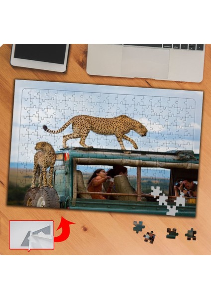 Arabanın Üstünde Çita-Hayvan 240 Parça Puzzle Yapboz TABLO-P119