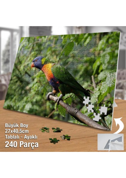 Ağaçların Arasında Rengarenk Kuş - Hayvan Ayak Destekli 240 Parça Puzzle - Sevdiklerinize Hediyeli