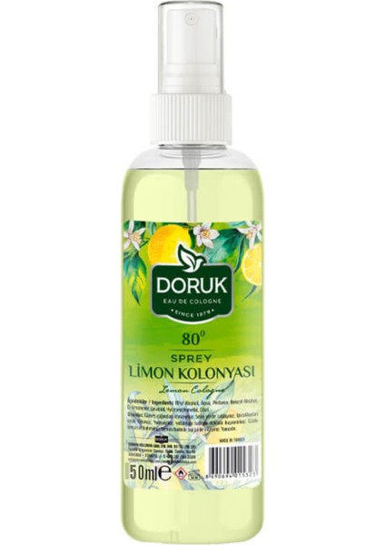 Doruk 50ml Sprey Limon Kolonyası Mini Cep Çanta Kolonya