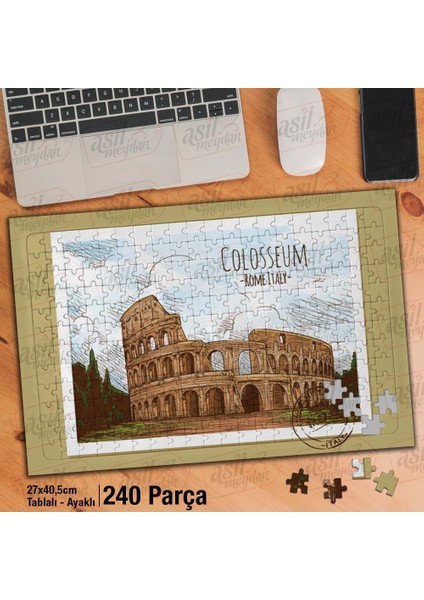 Asil Hobi Roma - Italya - Kolezyum - Anıt - Çizim Yapboz- Ayak Destekli Çerçeveli 240 Parça Puzzle