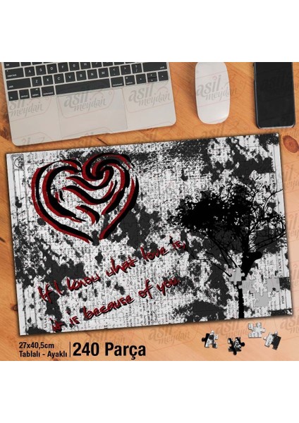 Asil Hobi Aşk - Kalp - Siyah Beyaz - Ağaç Yapboz - Ayak Destekli Çerçeveli 240 Parça Puzzle