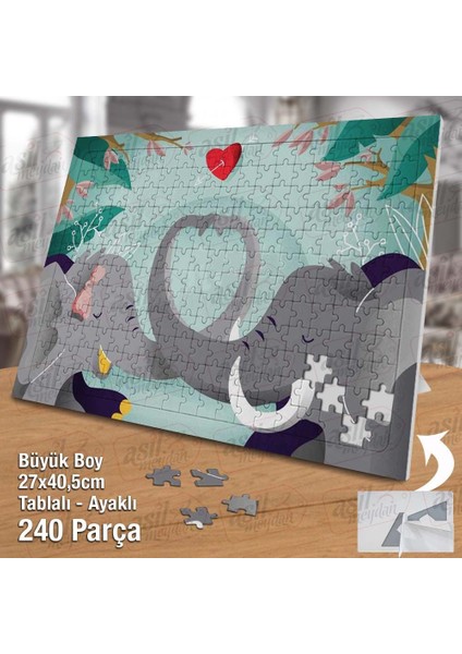 Asil Hobi Elephant - Romantik Filler - Kalp - Sevgi Yapboz- Ayak Destekli Çerçeveli 240 Parça Puzzle