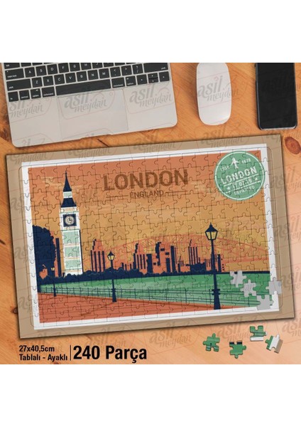 Asil Hobi London - Saat Kulesi - Şehir - Çizim Yapboz- Ayak Destekli Çerçeveli 240 Parça Puzzle