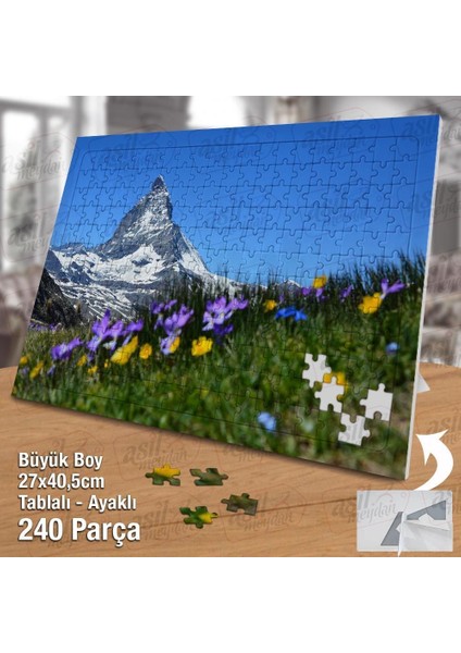 Asil Hobi Karlı Dağ - Tepe - Kır Çiçekleri - Doğa Yapboz -Ayak Destekli Çerçeveli 240 Parça Puzzle fiyatları