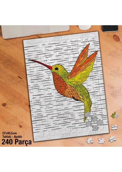 Asil Hobi Renkli Tüylü Kuş - Sevimli Hayvan Yapboz - Ayak Destekli Çerçeveli 240 Parça Puzzle
