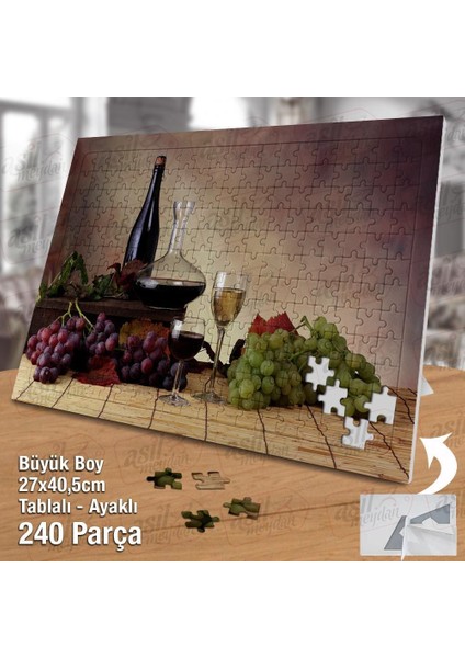 Asil Hobi Şarap - Cam Şişe - Üzüm -Alkol Yapboz - Ayak Destekli Çerçeveli 240 Parça Puzzle fiyatları
