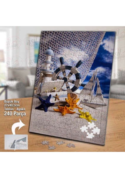 Asil Hobi Deniz - Kum- Deniz Yıldızı - Fener -Gemi Yapboz - Ayak Destekli Çerçeveli 240 Parça Puzzle