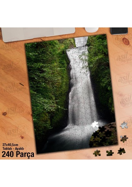 Asil Hobi Büyük Kayalık - Şelale - Dağ -Manzara Yapboz - Ayak Destekli Çerçeveli 240 Parça Puzzle