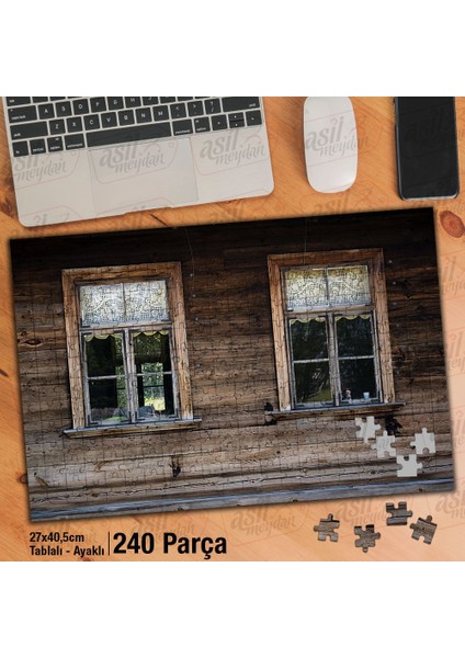 Asil Hobi Ahşap Ev - Pencere - Antika - Mimari Yapboz-Ayak Destekli Çerçeveli 240 Parça Puzzle