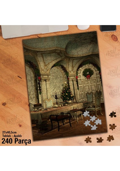 Asil Hobi Noel Hazırlıkları - Çam Ağacı - Yeni Yıl Yapboz-Ayak Destekli Çerçeveli 240 Parça Puzzle