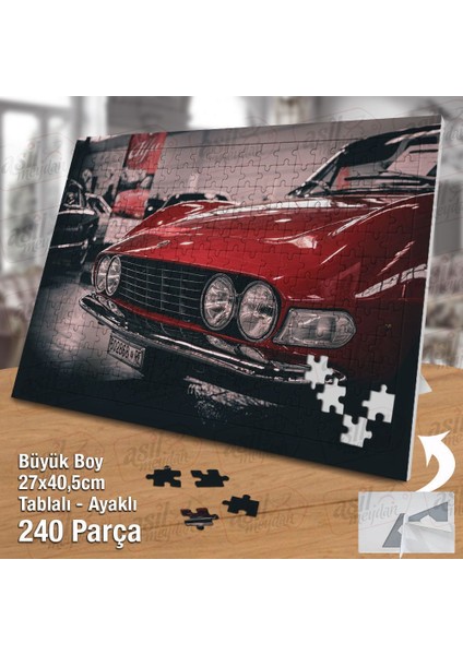 Asil Hobi Kırmızı - Nostalji - Otomobil - Araba Yapboz - Ayak Destekli Çerçeveli 240 Parça Puzzle