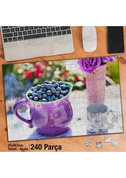 Asil Hobi - Mor Fincan - Yaban Mersini - Meyve - Çiçek - Yapboz - Ayak Destekli 240 Parça Puzzle