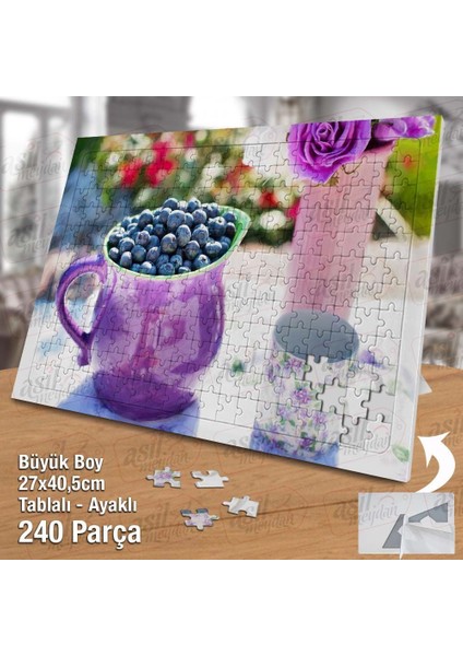Asil Hobi - Mor Fincan - Yaban Mersini - Meyve - Çiçek - Yapboz - Ayak Destekli 240 Parça Puzzle