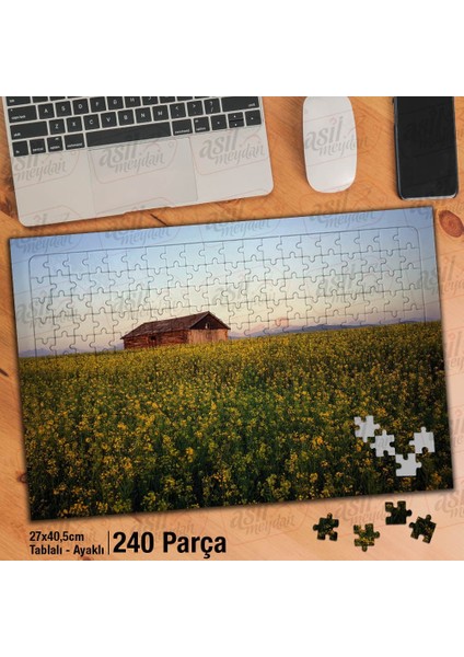Asil Hobi Kır Çiçekleri - Ahşap Ev- Manzara - Doğa Yapboz -Ayak Destekli Çerçeveli 240 Parça Puzzle