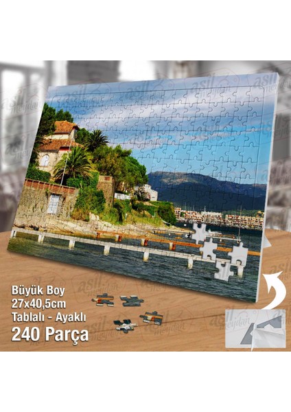 Asil Hobi Sahil - Evler - Ağaçlar - Manzara -Mimari Yapboz -Ayak Destekli Çerçeveli 240 Parça Puzzle