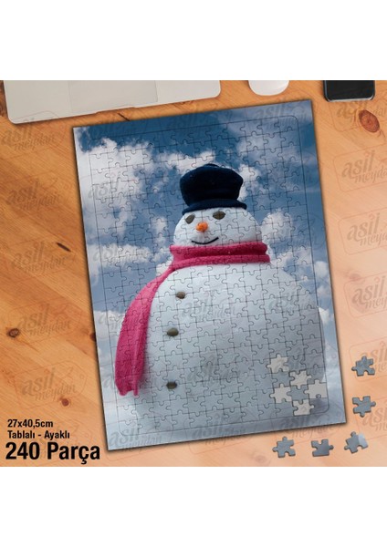 Asil Hobi Kardan Adam - Gökyüzü - Kış Kar Yapboz-Ayak Destekli Çerçeveli 240 Parça Puzzle