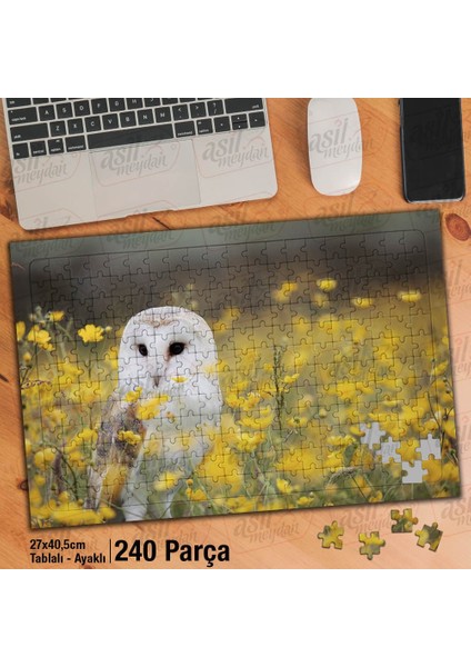 Asil Hobi Sarı Çiçekler - Baykuş - Yırtıcı Hayvan Yapboz -Ayak Destekli Çerçeveli 240 Parça Puzzle