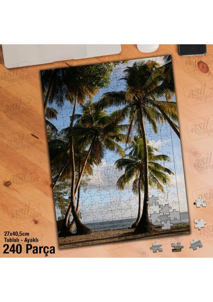 Asil Hobi Palmiye Ağaçları -Gökyüzü -Deniz -Manzara Yapboz -Ayak Destekli Çerçeveli 240 Parça Puzzle