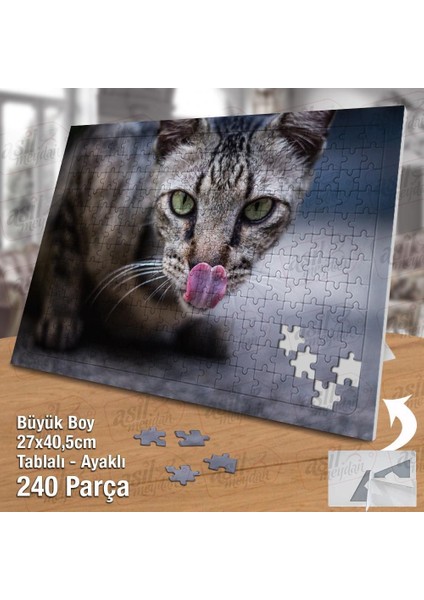Asil Hobi Tekir - Sevimli Kedi - Kedi Dili -Hayvan Yapboz -Ayak Destekli Çerçeveli 240 Parça Puzzle fiyatları