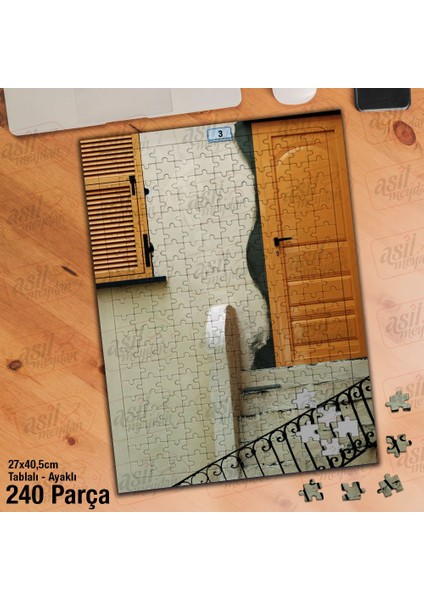 Asil Hobi Kapı Dekor - Merdiven - Pencere - Ahşap Yapboz-Ayak Destekli Çerçeveli 240 Parça Puzzle